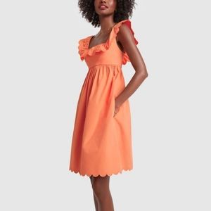 Ephemera Dress Melon Orange Scallop Edge Cotton Empire Waist Dress US Size 8